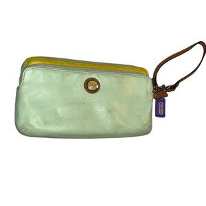 coach SPRING aqua sea glass leather zip checkbook wallet